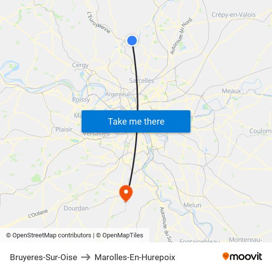 Bruyeres-Sur-Oise to Marolles-En-Hurepoix map