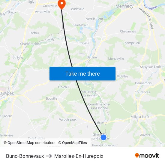 Buno-Bonnevaux to Marolles-En-Hurepoix map