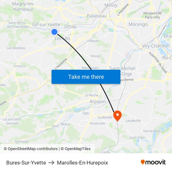 Bures-Sur-Yvette to Marolles-En-Hurepoix map
