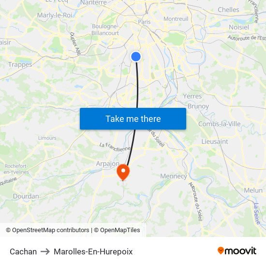 Cachan to Marolles-En-Hurepoix map