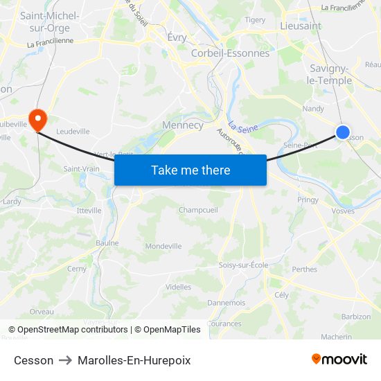 Cesson to Marolles-En-Hurepoix map