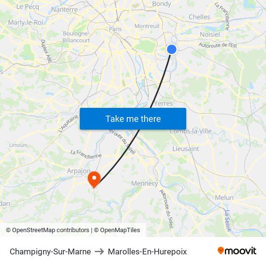 Champigny-Sur-Marne to Marolles-En-Hurepoix map