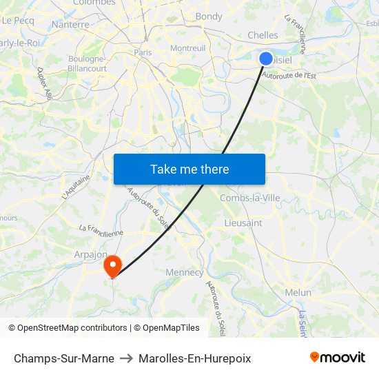 Champs-Sur-Marne to Marolles-En-Hurepoix map