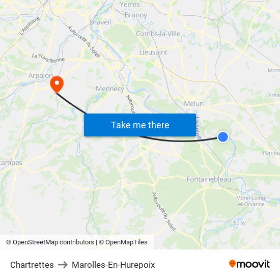 Chartrettes to Marolles-En-Hurepoix map