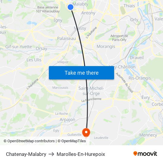 Chatenay-Malabry to Marolles-En-Hurepoix map