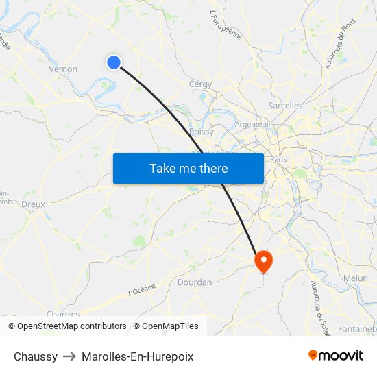 Chaussy to Marolles-En-Hurepoix map