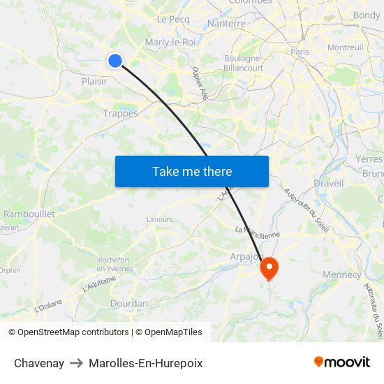 Chavenay to Marolles-En-Hurepoix map