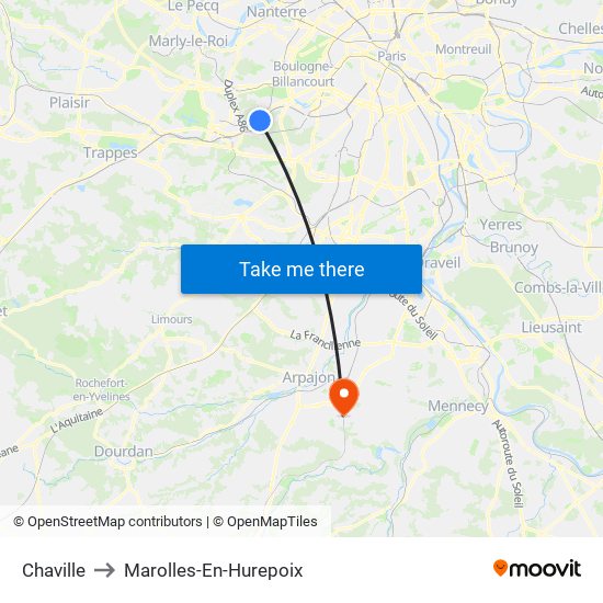 Chaville to Marolles-En-Hurepoix map