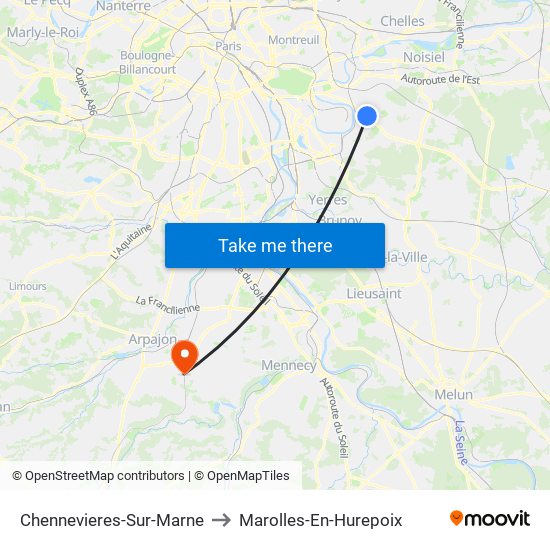 Chennevieres-Sur-Marne to Marolles-En-Hurepoix map