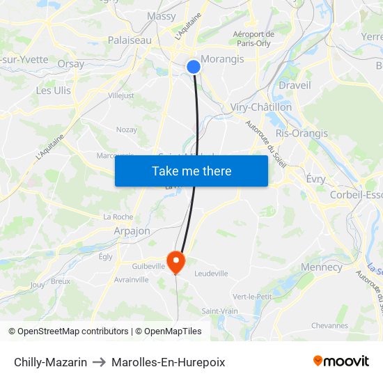 Chilly-Mazarin to Marolles-En-Hurepoix map