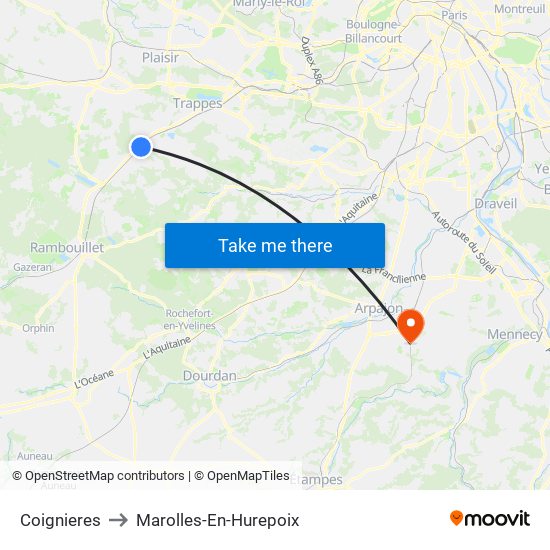 Coignieres to Marolles-En-Hurepoix map
