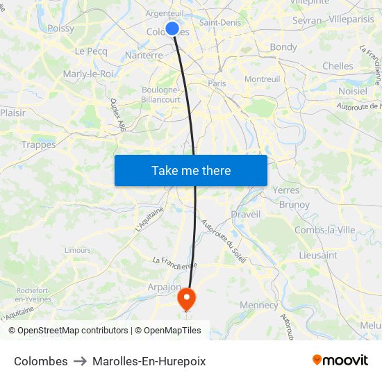 Colombes to Marolles-En-Hurepoix map