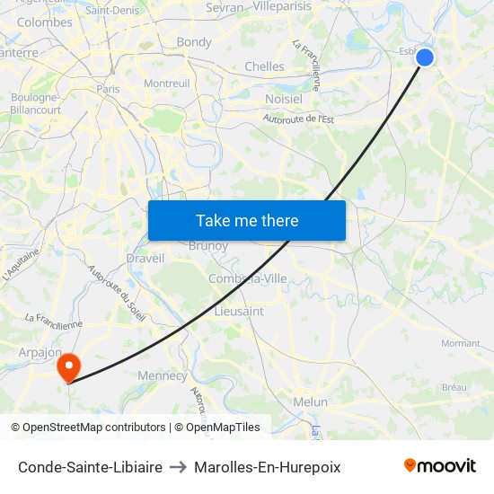 Conde-Sainte-Libiaire to Marolles-En-Hurepoix map