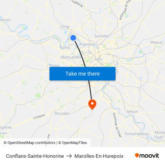 Conflans-Sainte-Honorine to Marolles-En-Hurepoix map