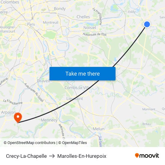 Crecy-La-Chapelle to Marolles-En-Hurepoix map