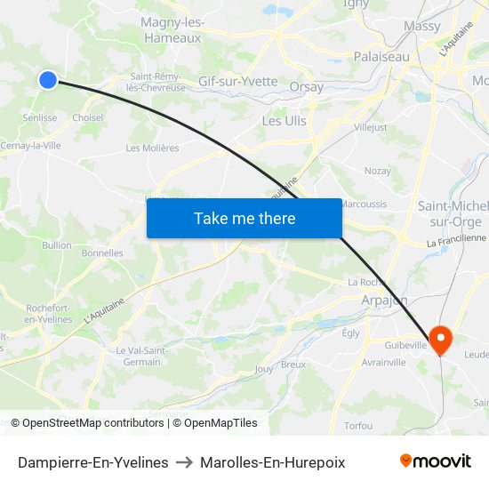 Dampierre-En-Yvelines to Marolles-En-Hurepoix map