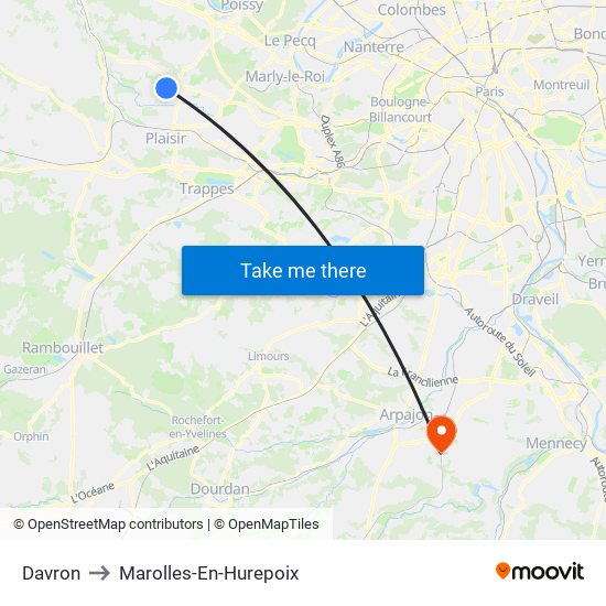 Davron to Marolles-En-Hurepoix map