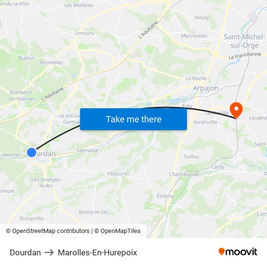 Dourdan to Marolles-En-Hurepoix map