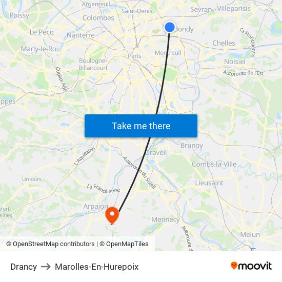 Drancy to Marolles-En-Hurepoix map