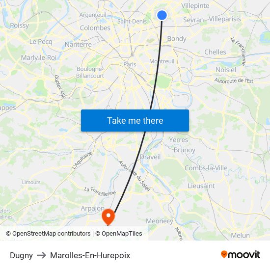 Dugny to Marolles-En-Hurepoix map