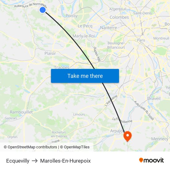 Ecquevilly to Marolles-En-Hurepoix map