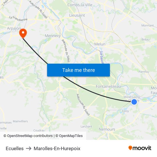 Ecuelles to Marolles-En-Hurepoix map