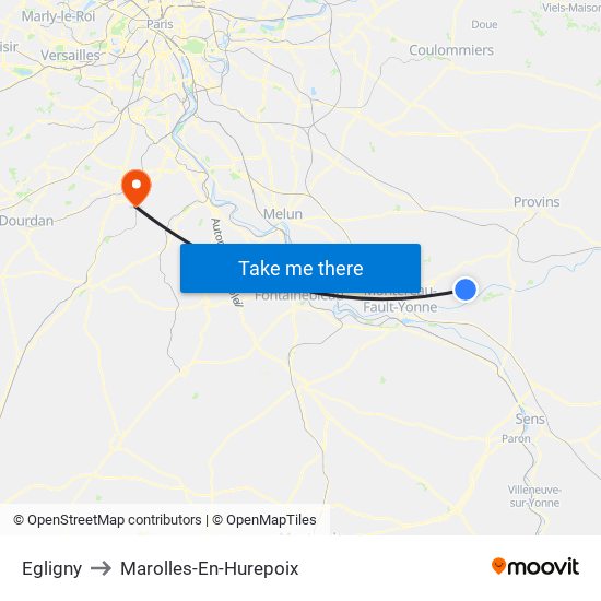 Egligny to Marolles-En-Hurepoix map