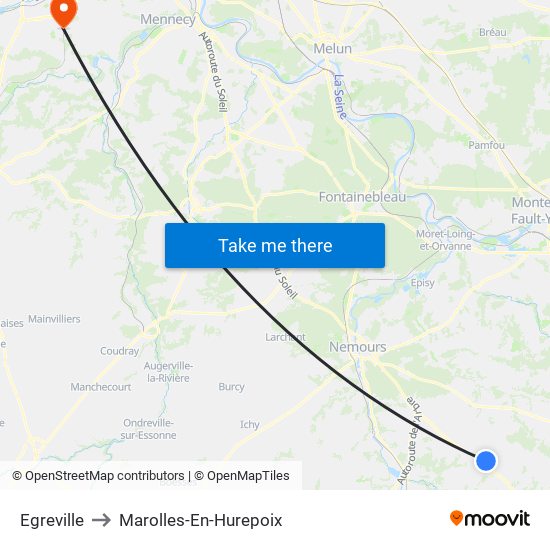 Egreville to Marolles-En-Hurepoix map