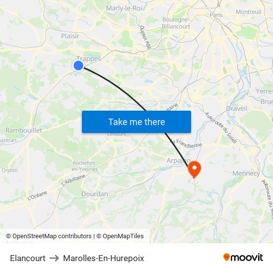 Elancourt to Marolles-En-Hurepoix map