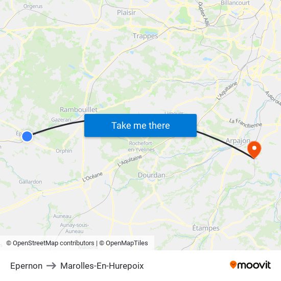 Epernon to Marolles-En-Hurepoix map