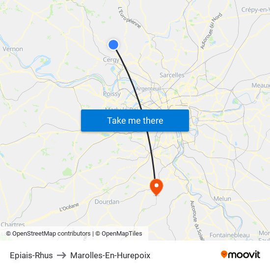 Epiais-Rhus to Marolles-En-Hurepoix map