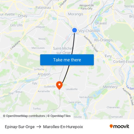 Epinay-Sur-Orge to Marolles-En-Hurepoix map