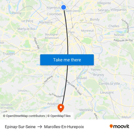 Epinay-Sur-Seine to Marolles-En-Hurepoix map