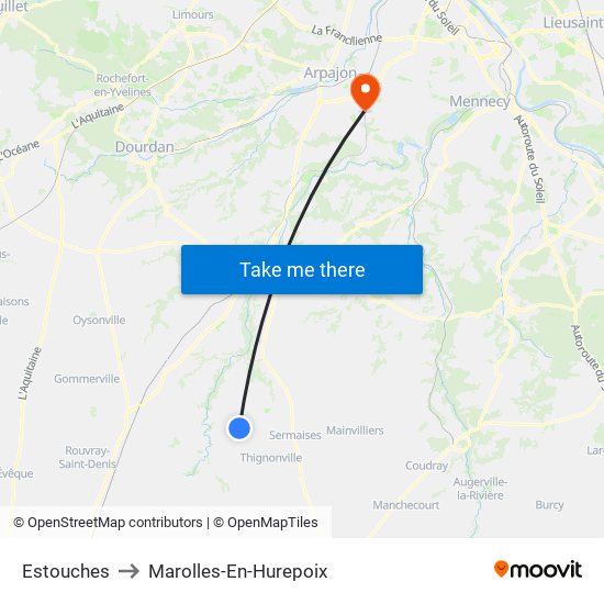 Estouches to Marolles-En-Hurepoix map