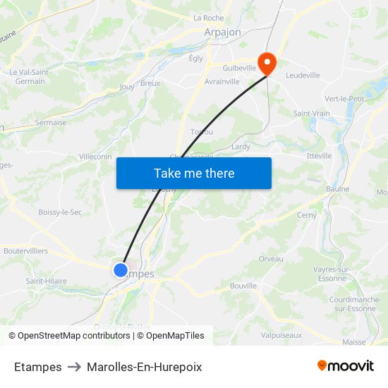 Etampes to Marolles-En-Hurepoix map