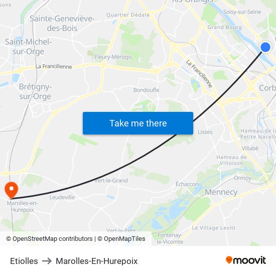 Etiolles to Marolles-En-Hurepoix map