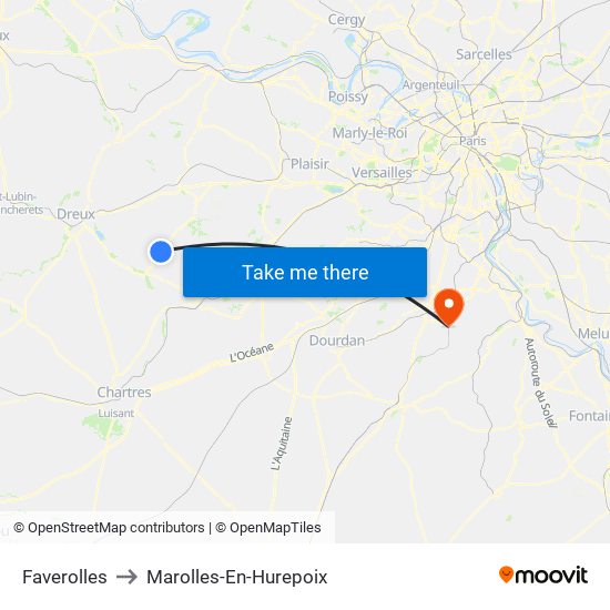 Faverolles to Marolles-En-Hurepoix map