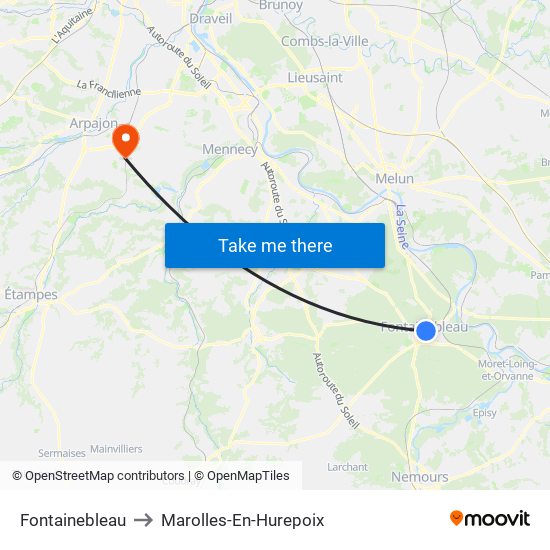 Fontainebleau to Marolles-En-Hurepoix map