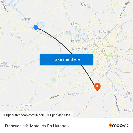 Freneuse to Marolles-En-Hurepoix map