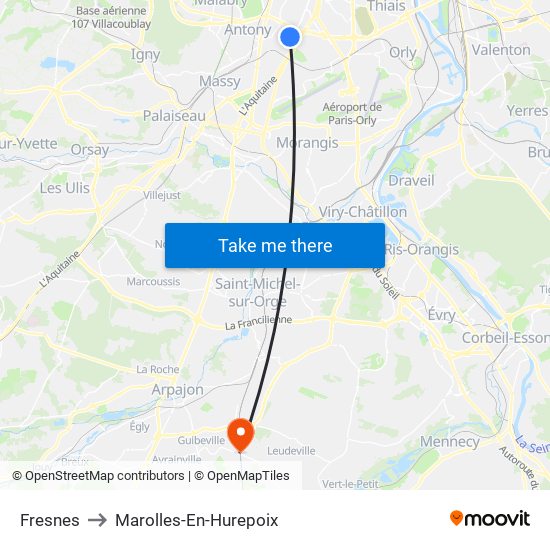 Fresnes to Marolles-En-Hurepoix map