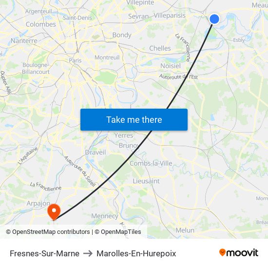 Fresnes-Sur-Marne to Marolles-En-Hurepoix map