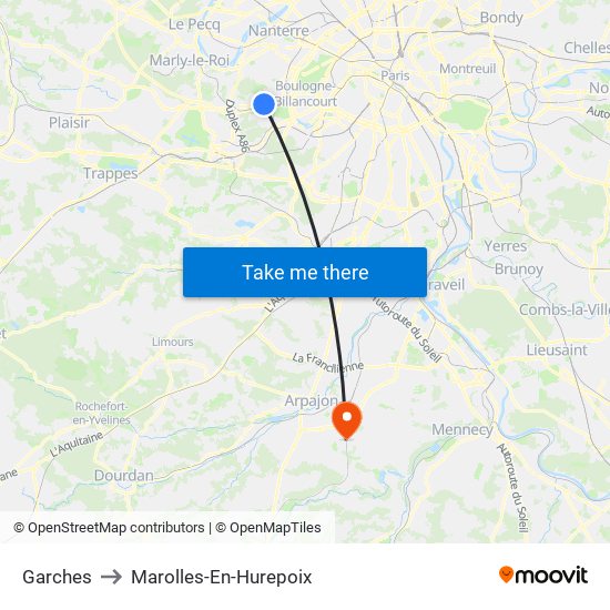 Garches to Marolles-En-Hurepoix map