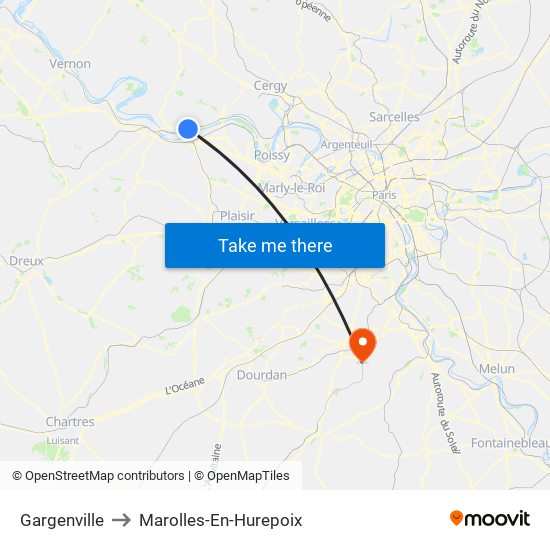 Gargenville to Marolles-En-Hurepoix map