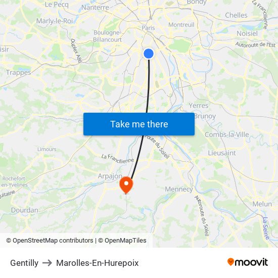 Gentilly to Marolles-En-Hurepoix map