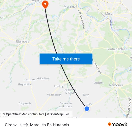 Gironville to Marolles-En-Hurepoix map