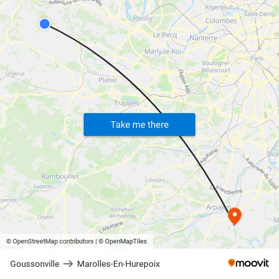 Goussonville to Marolles-En-Hurepoix map