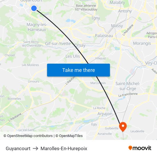 Guyancourt to Marolles-En-Hurepoix map