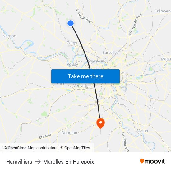 Haravilliers to Marolles-En-Hurepoix map