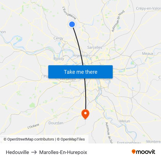 Hedouville to Marolles-En-Hurepoix map