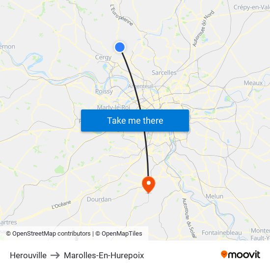 Herouville to Marolles-En-Hurepoix map